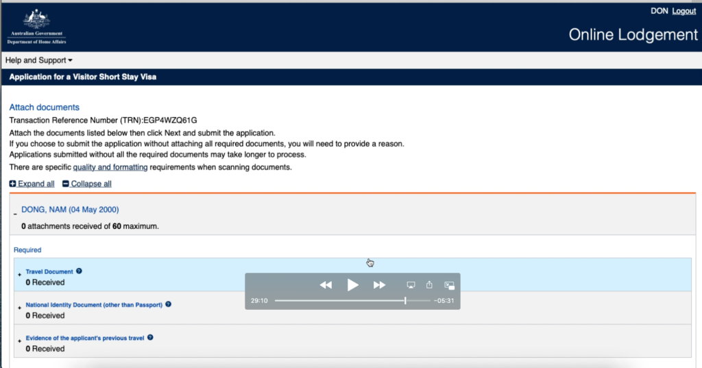 Hướng dẫn upload hồ sơ trong form visa Úc online Hướng dẫn upload hồ sơ trong form visa Úc online