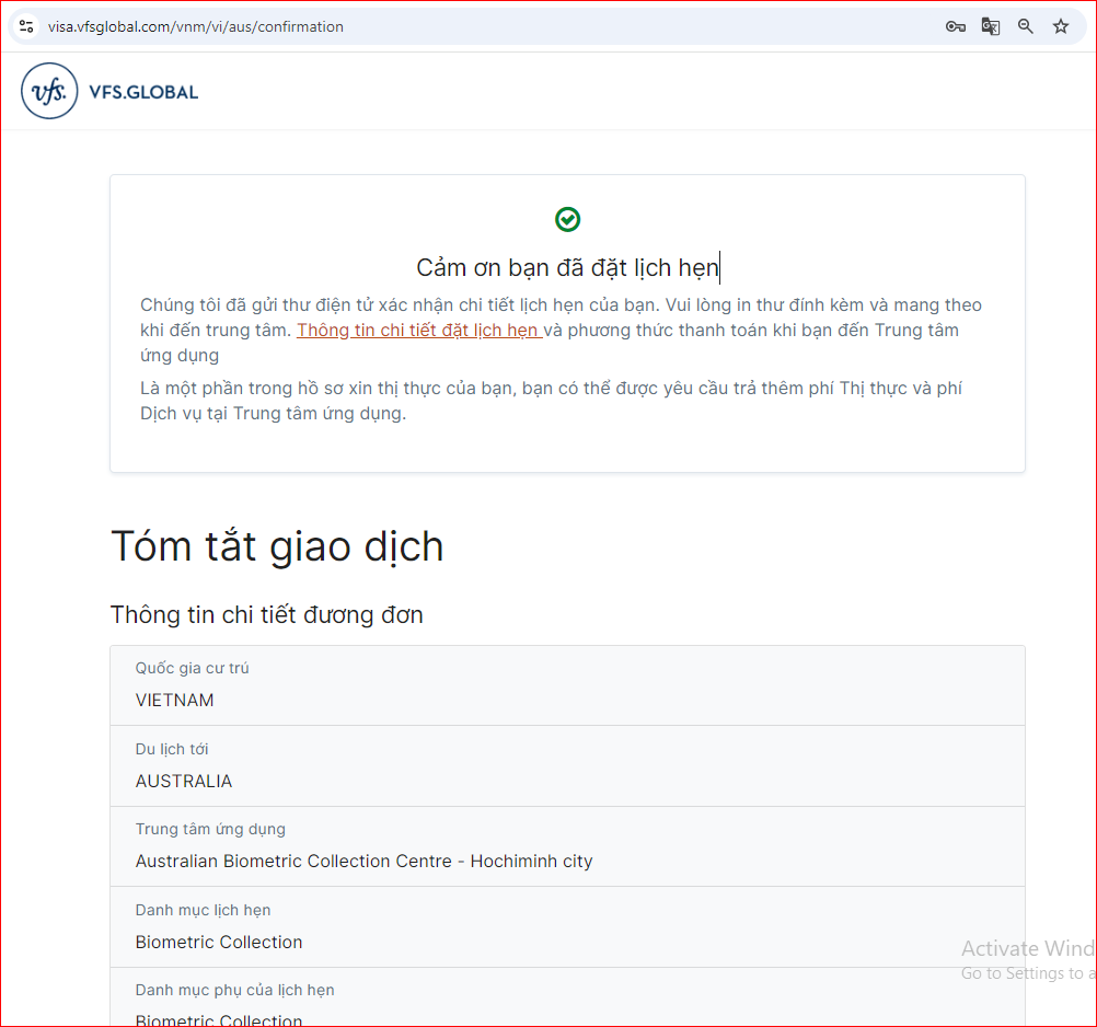 thanh cong thong tin chi tiet dat lich hen