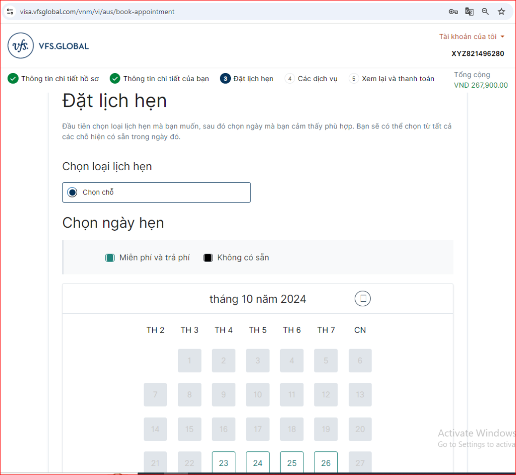 thông tin đặt hẹn
